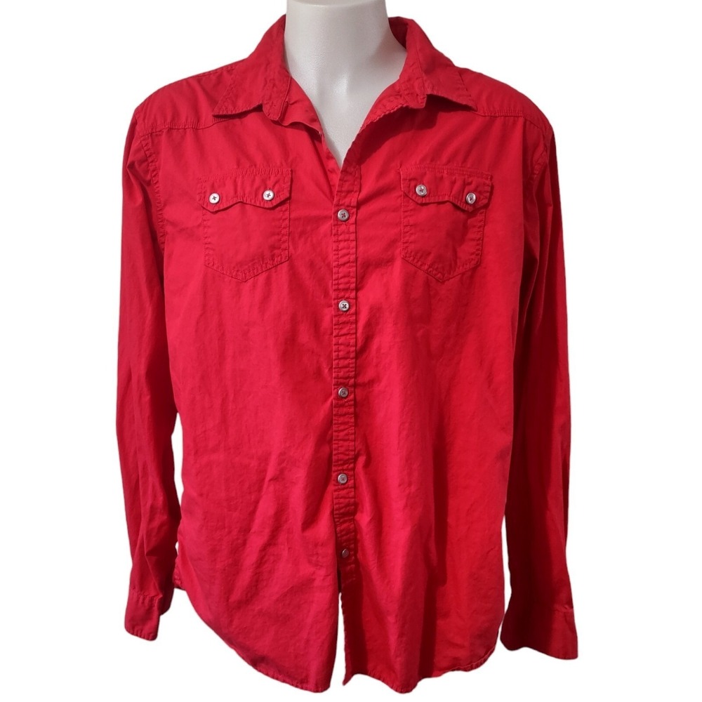 Cactus Western Shirt XXL Mens Red Button Down Long Sleeve Casual Workwear Bold